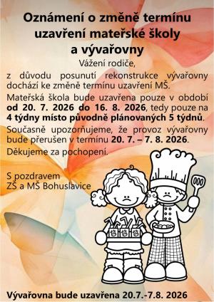 Změna termínu uzavření mateřské školy 1